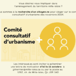 Nous sommes à la recherche 𝗱’𝘂𝗻(𝗲) 𝗰𝗶𝘁𝗼𝘆𝗲𝗻(𝗻𝗲) 𝗯𝗲́𝗻𝗲́𝘃𝗼𝗹𝗲 pour siéger sur le comité consultatif d’urbanisme dès juin 2024. En tant que membre du CCU, vous serez appelé(e) à fa (1)